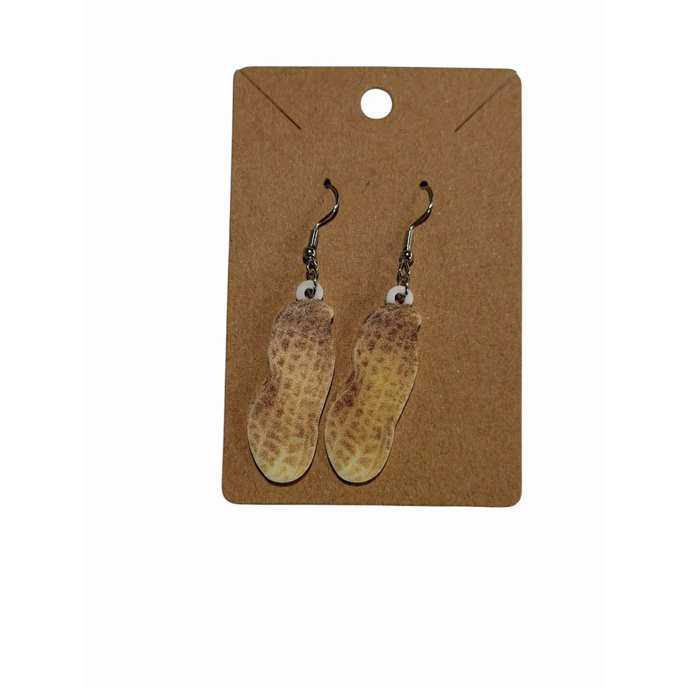 Peanut Dangle Earrings Handmade Novelty Food Jewelry Brown Tan Nut Drop Earrings